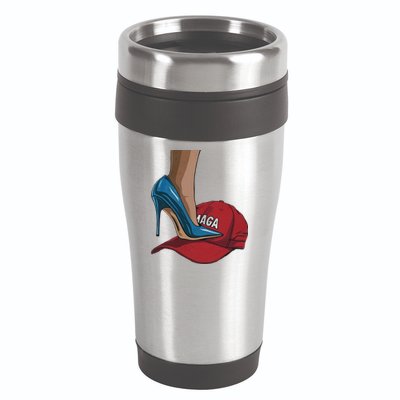 Kamala Harris Heels Stepping On Maga Hat Harris Walz 2024 16oz Travel Tumbler