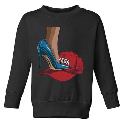 Kamala Harris Heels Stepping On Maga Hat Harris Walz 2024 Toddler Sweatshirt