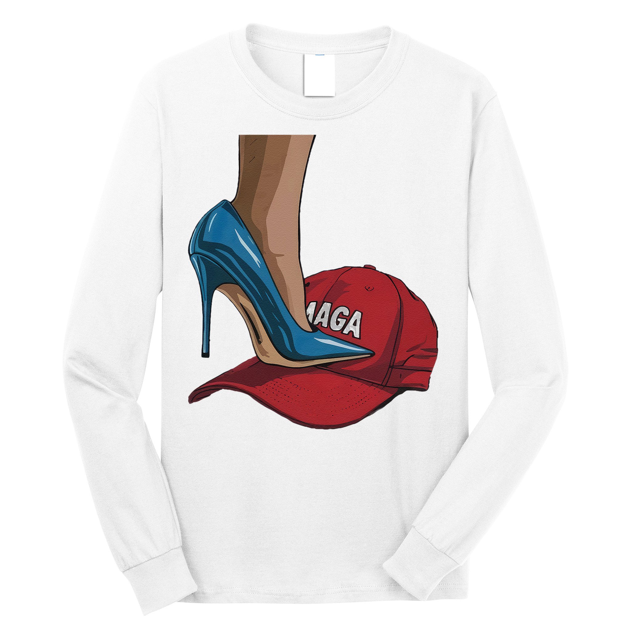 Kamala Harris Heels Stepping On Maga Hat Harris Walz 2024 Long Sleeve Shirt