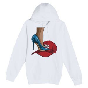 Kamala Harris Heels Stepping On Maga Hat Harris Walz 2024 Premium Pullover Hoodie