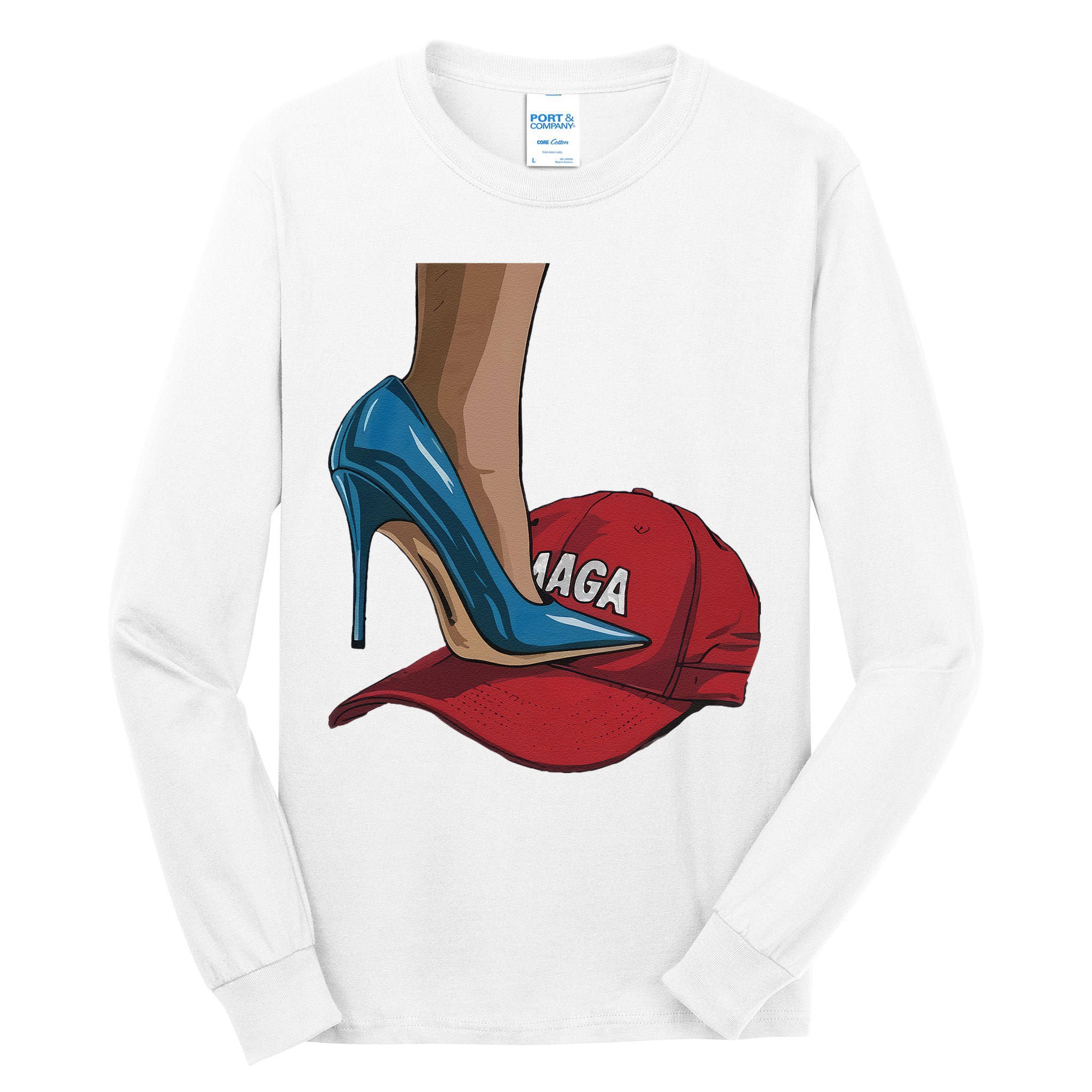 Kamala Harris Heels Stepping On Maga Hat Harris Walz 2024 Tall Long Sleeve T-Shirt