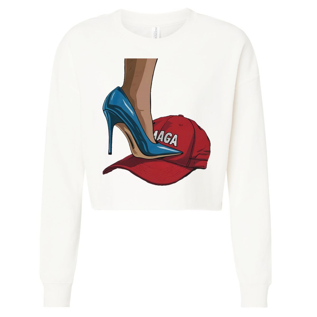 Kamala Harris Heels Stepping On Maga Hat Harris Walz 2024 Cropped Pullover Crew
