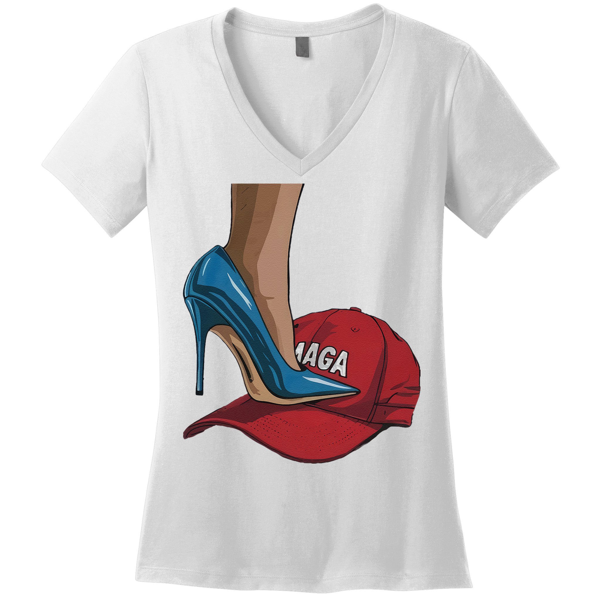 Kamala Harris Heels Stepping On Maga Hat Harris Walz 2024 Women's V-Neck T-Shirt