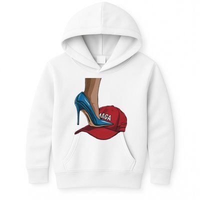 Kamala Harris Heels Stepping On Maga Hat Harris Walz 2024 Kids Hoodie