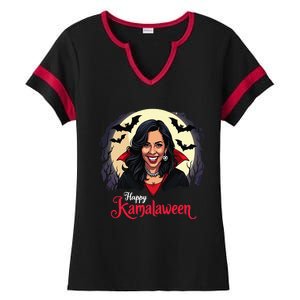 Kamala Harris Happy Kamalaween Pumpkin Ghost Vote Ladies Halftime Notch Neck Tee