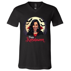 Kamala Harris Happy Kamalaween Pumpkin Ghost Vote V-Neck T-Shirt