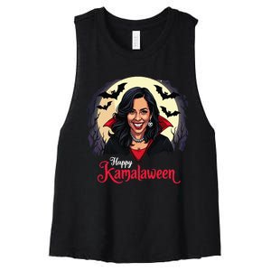 Kamala Harris Happy Kamalaween Pumpkin Ghost Vote Women's Racerback Cropped Tank