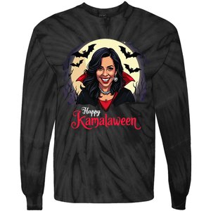 Kamala Harris Happy Kamalaween Pumpkin Ghost Vote Tie-Dye Long Sleeve Shirt