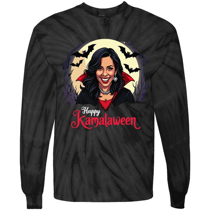 Kamala Harris Happy Kamalaween Pumpkin Ghost Vote Tie-Dye Long Sleeve Shirt