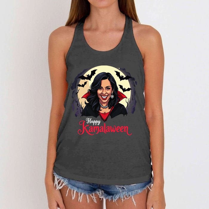 Kamala Harris Happy Kamalaween Pumpkin Ghost Vote Women's Knotted Racerback Tank