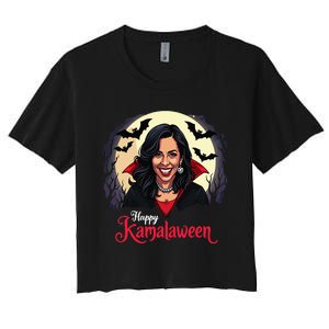 Kamala Harris Happy Kamalaween Pumpkin Ghost Vote Women's Crop Top Tee