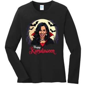 Kamala Harris Happy Kamalaween Pumpkin Ghost Vote Ladies Long Sleeve Shirt