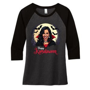 Kamala Harris Happy Kamalaween Pumpkin Ghost Vote Women's Tri-Blend 3/4-Sleeve Raglan Shirt