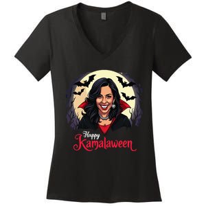 Kamala Harris Happy Kamalaween Pumpkin Ghost Vote Women's V-Neck T-Shirt