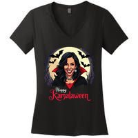 Kamala Harris Happy Kamalaween Pumpkin Ghost Vote Women's V-Neck T-Shirt