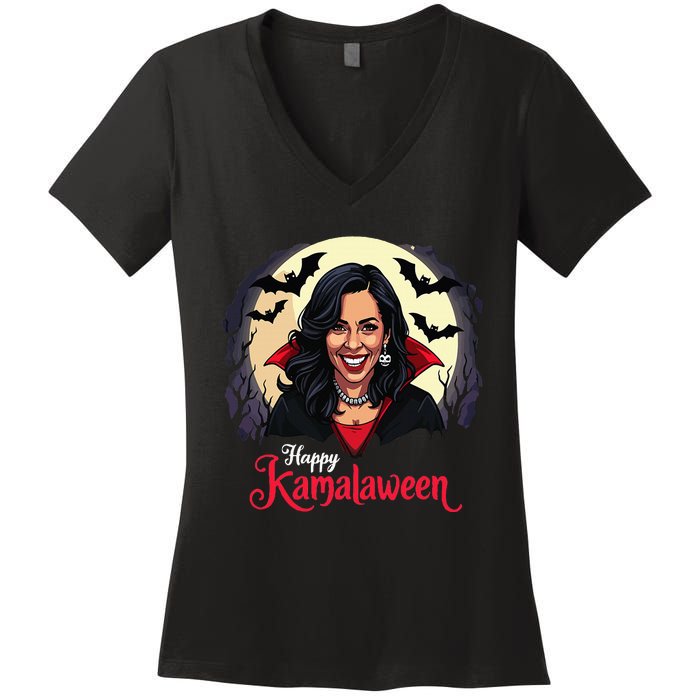 Kamala Harris Happy Kamalaween Pumpkin Ghost Vote Women's V-Neck T-Shirt