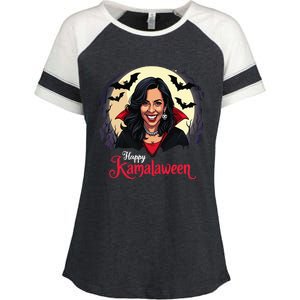 Kamala Harris Happy Kamalaween Pumpkin Ghost Vote Enza Ladies Jersey Colorblock Tee