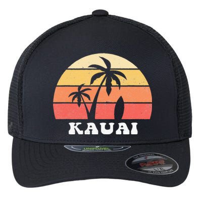 Kauai Hawaii HI Hawaiian Island Palm Tree 70s 80s Retro Surf Flexfit Unipanel Trucker Cap