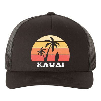 Kauai Hawaii HI Hawaiian Island Palm Tree 70s 80s Retro Surf Yupoong Adult 5-Panel Trucker Hat