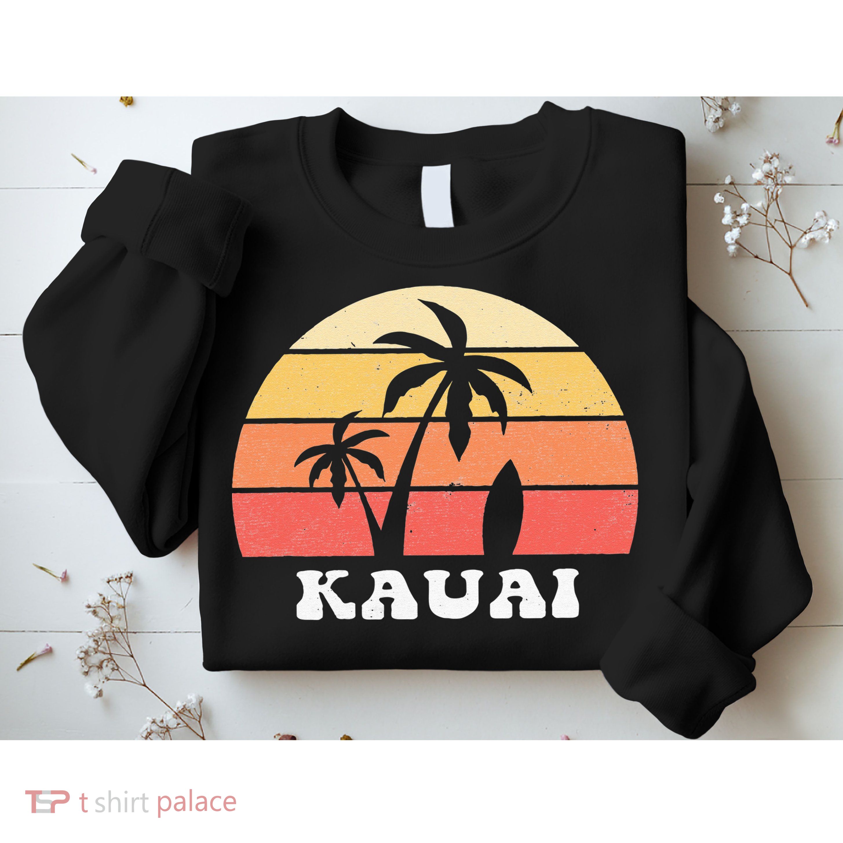 Kauai Hawaii HI Hawaiian Island Palm Tree 70s 80s Retro Surf Sweatshirt