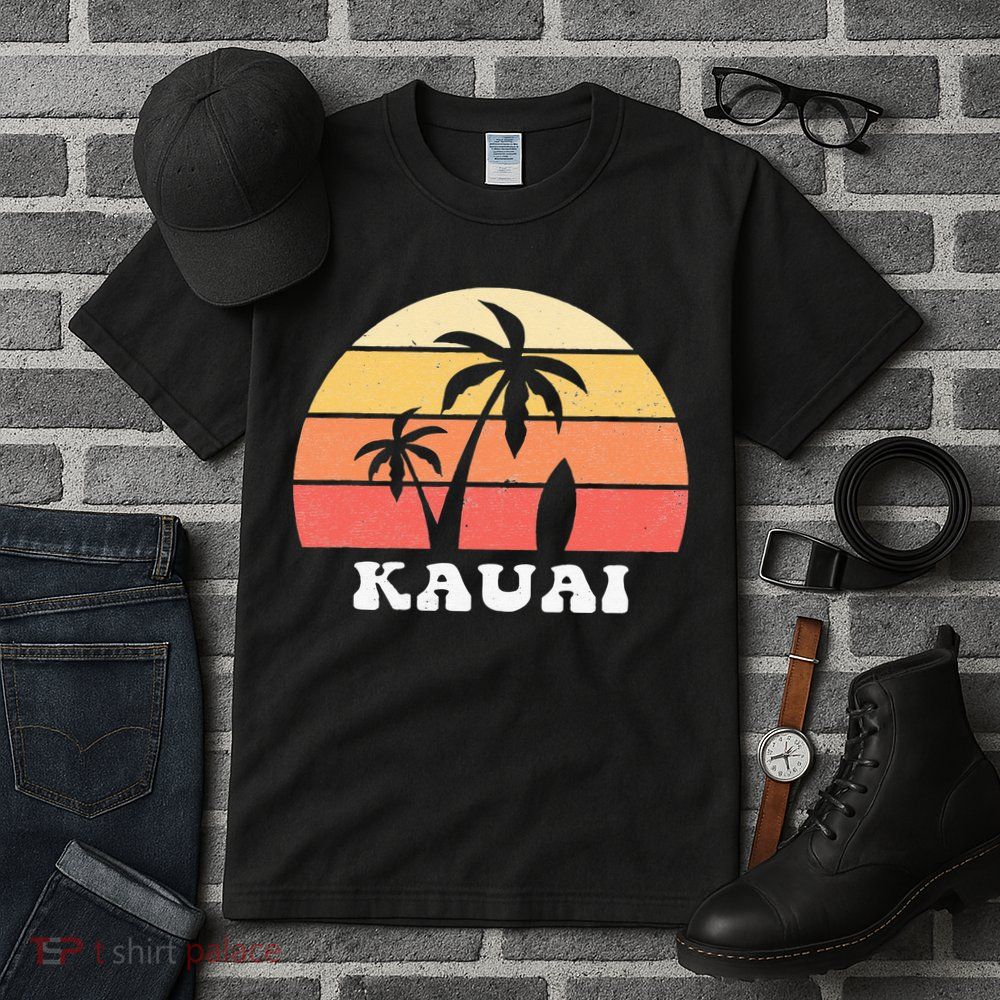 Kauai Hawaii HI Hawaiian Island Palm Tree 70s 80s Retro Surf Tall T-Shirt