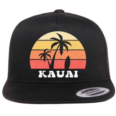 Kauai Hawaii HI Hawaiian Island Palm Tree 70s 80s Retro Surf Flat Bill Trucker Hat