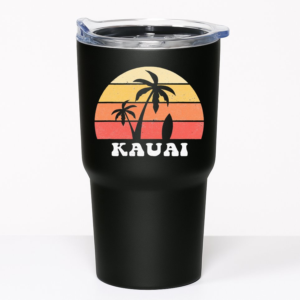 Kauai Hawaii HI Hawaiian Island Palm Tree 70s 80s Retro Surf Tumbler