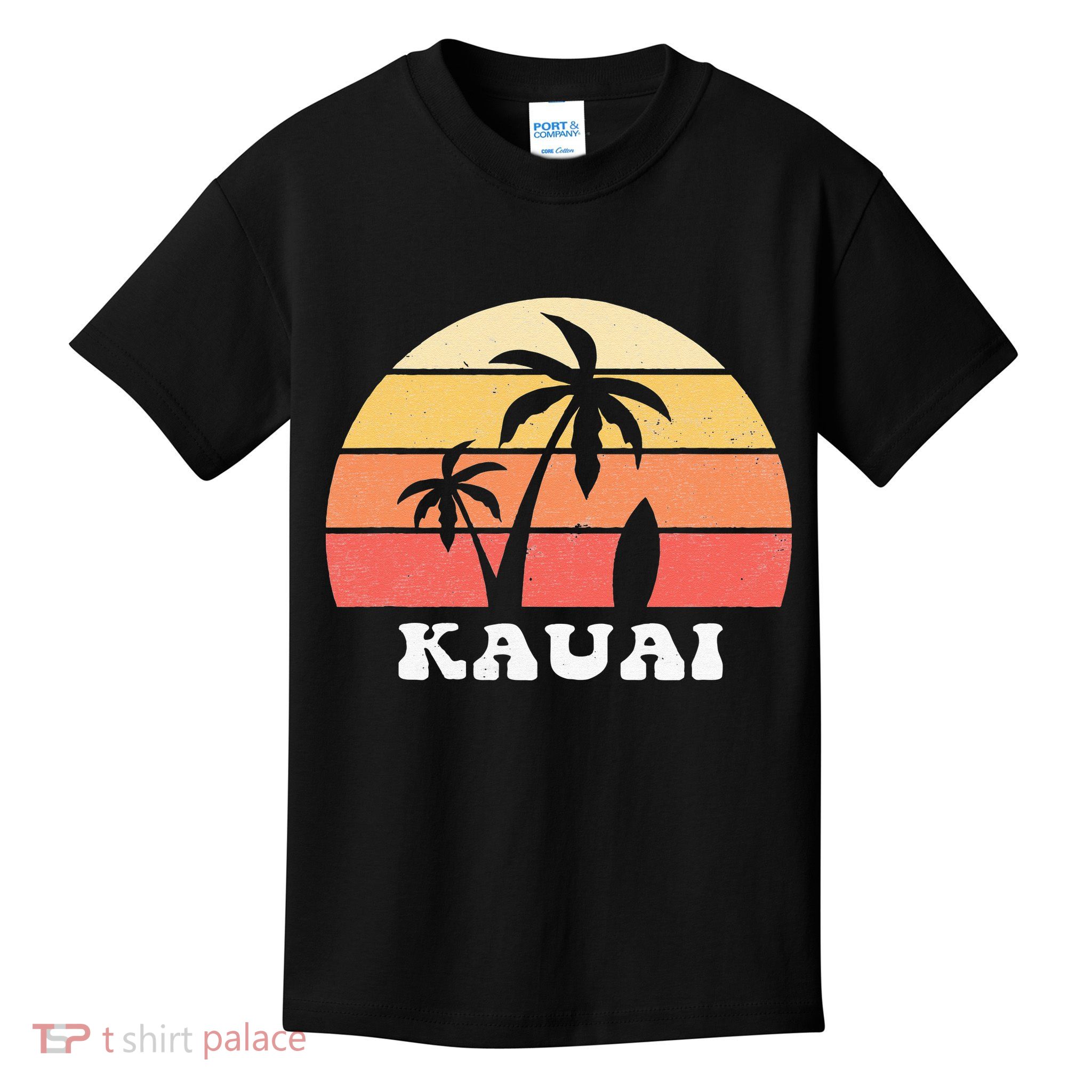 Kauai Hawaii HI Hawaiian Island Palm Tree 70s 80s Retro Surf Kids T-Shirt