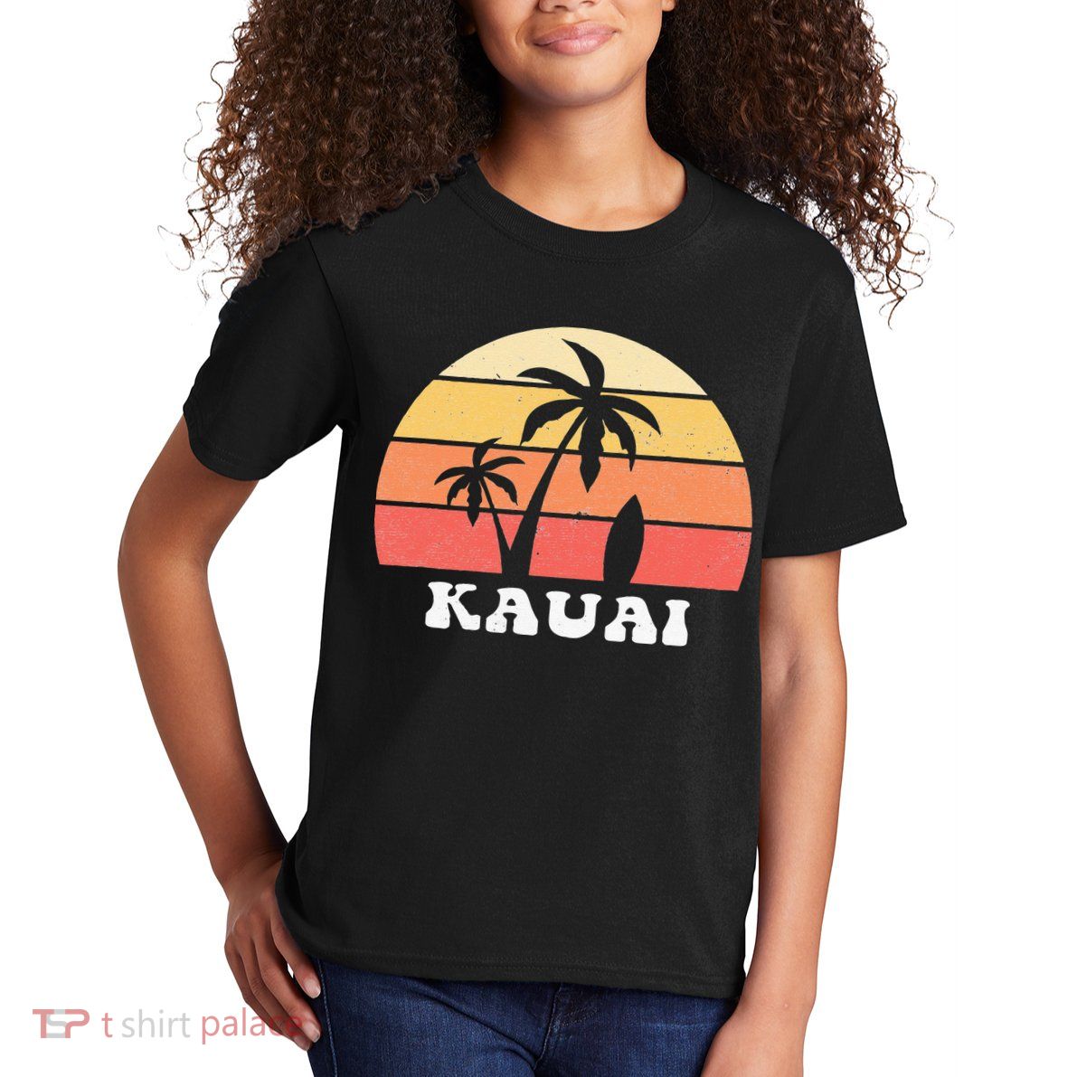 Kauai Hawaii HI Hawaiian Island Palm Tree 70s 80s Retro Surf Kids T-Shirt