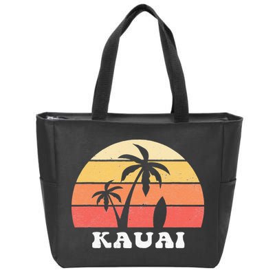 Kauai Hawaii HI Hawaiian Island Palm Tree 70s 80s Retro Surf Zip Tote Bag
