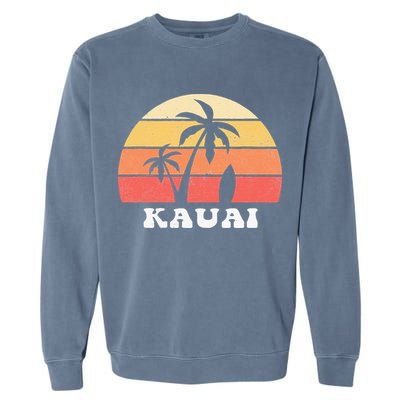 Kauai Hawaii HI Hawaiian Island Palm Tree 70s 80s Retro Surf Garment-Dyed Sweatshirt