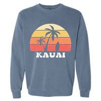 Kauai Hawaii HI Hawaiian Island Palm Tree 70s 80s Retro Surf Garment-Dyed Sweatshirt