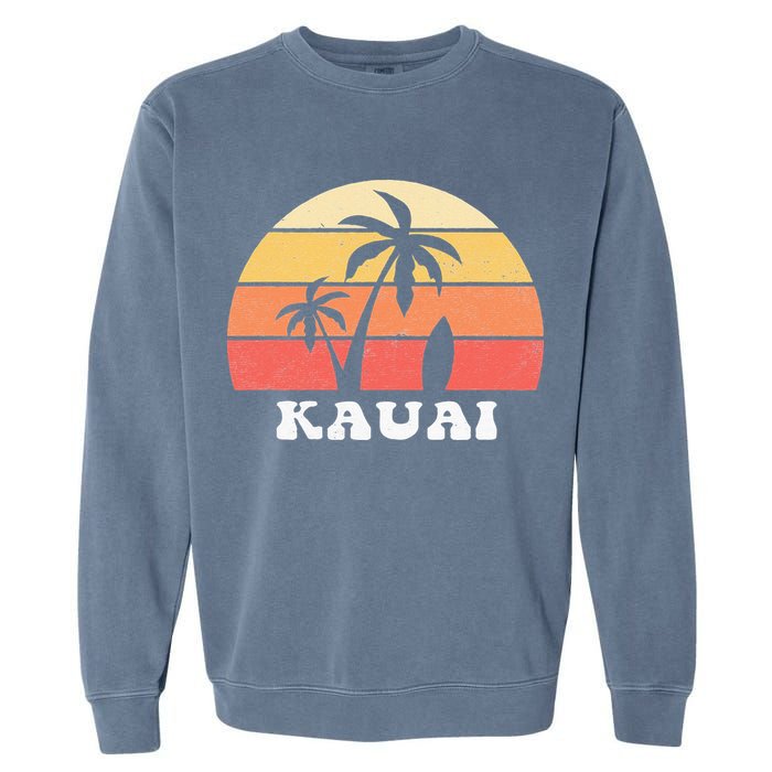 Kauai Hawaii HI Hawaiian Island Palm Tree 70s 80s Retro Surf Garment-Dyed Sweatshirt