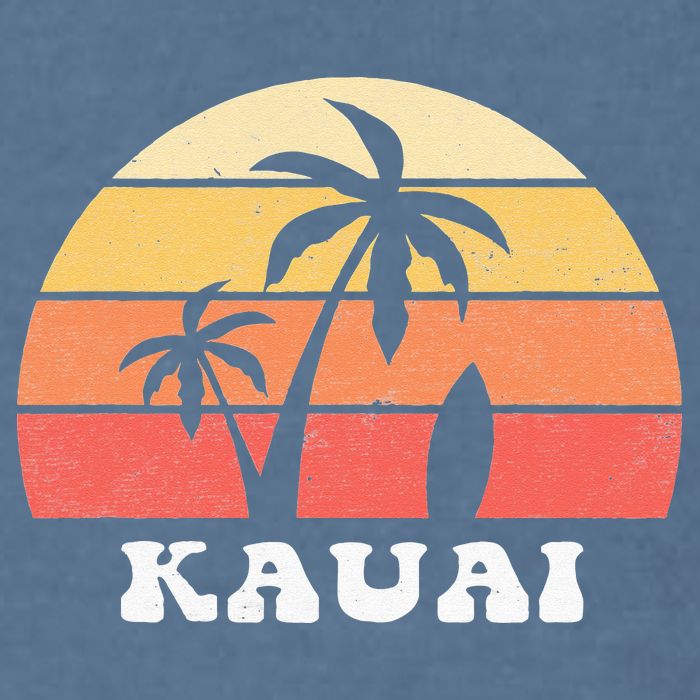 Kauai Hawaii HI Hawaiian Island Palm Tree 70s 80s Retro Surf Garment-Dyed Sweatshirt