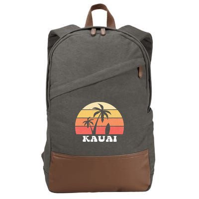 Kauai Hawaii HI Hawaiian Island Palm Tree 70s 80s Retro Surf Cotton Canvas Backpack