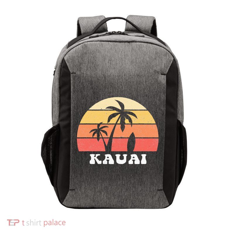 Kauai Hawaii HI Hawaiian Island Palm Tree 70s 80s Retro Surf Vector Backpack