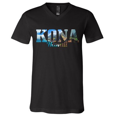 Kona Hawaii Hawaiian Islands Surf Surfing Surfer Gift V-Neck T-Shirt
