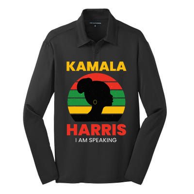 Kamala Harris I Am Speaking Black Woman President Vote 2024 Silk Touch Performance Long Sleeve Polo