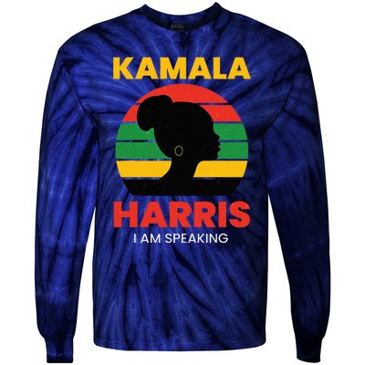 Kamala Harris I Am Speaking Black Woman President Vote 2024 Tie-Dye Long Sleeve Shirt