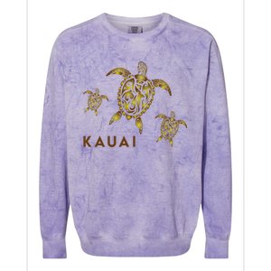 Kauai Hawaiian Island Tribal Turtle Family Hawaii Vacation Gift Colorblast Crewneck Sweatshirt