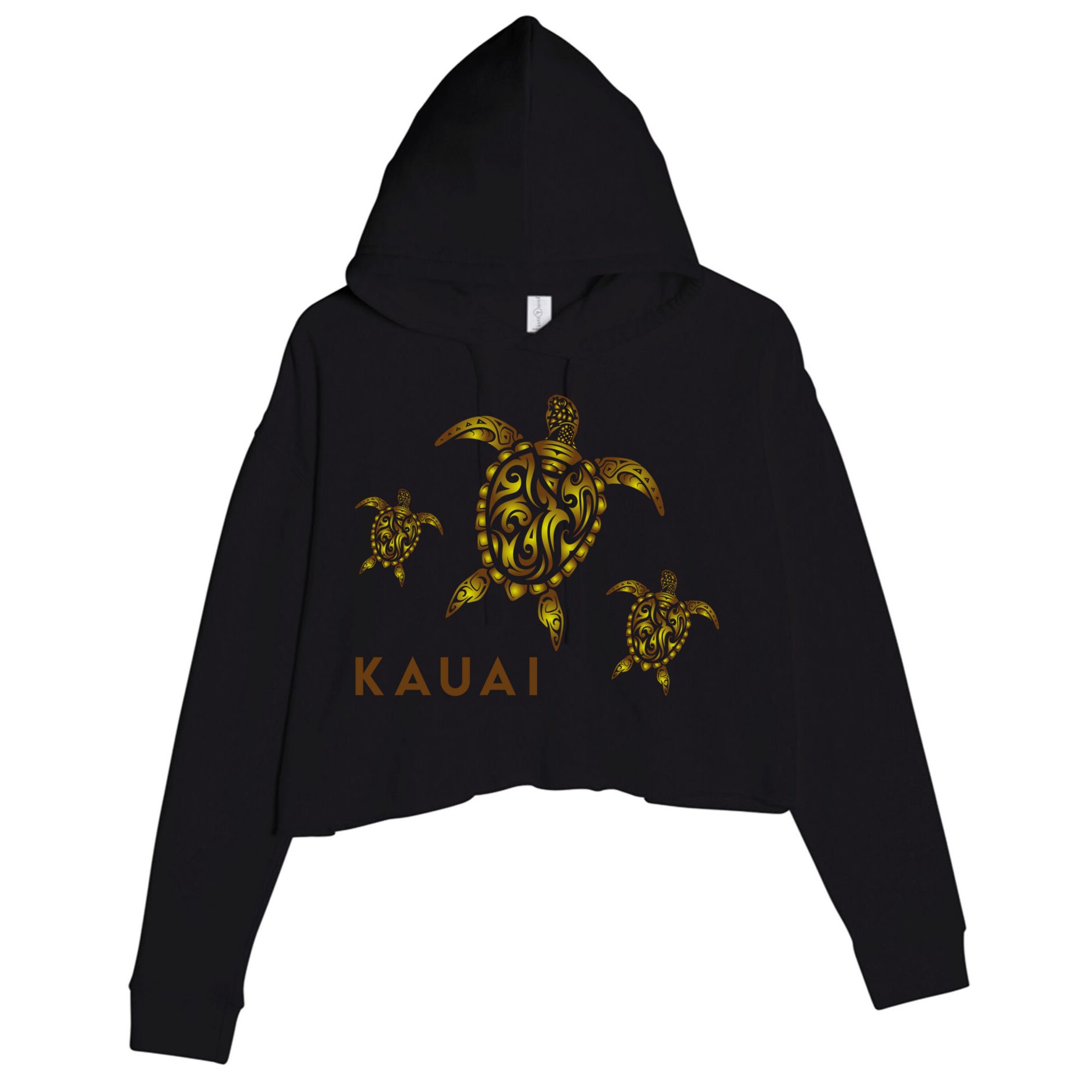 Kauai Hawaiian Island Tribal Turtle Family Hawaii Vacation Gift Crop Fleece Hoodie