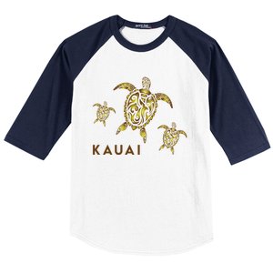 Kauai Hawaiian Island Tribal Turtle Family Hawaii Vacation Gift Baseball Sleeve Shirt