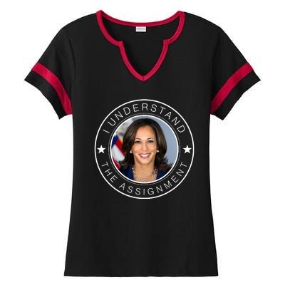 Kamala Harris I Understand The Assignment 2024 Election Emblem Ladies Halftime Notch Neck Tee