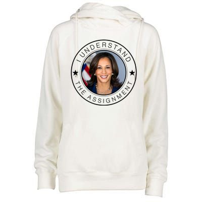 Kamala Harris I Understand The Assignment 2024 Election Emblem Womens Funnel Neck Pullover Hood