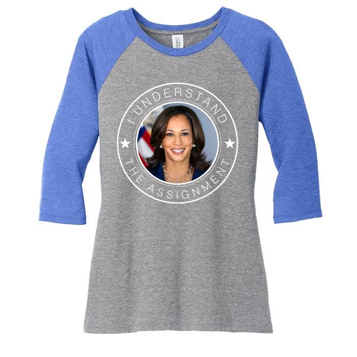 Kamala Harris I Understand The Assignment 2024 Election Emblem Women's Tri-Blend 3/4-Sleeve Raglan Shirt