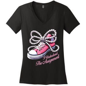 Kamala Harris I Understand The Assignment Shoes Pearl Women's V-Neck T-Shirt