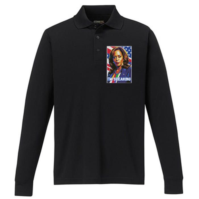 Kamala Harris IM Speaking Quote Performance Long Sleeve Polo