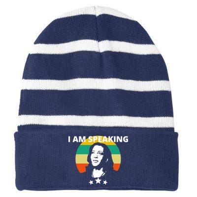 Kamala Harris I Am Speaking Inspirational Funny Gift Striped Beanie with Solid Band