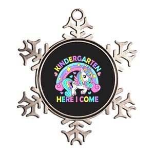 Kindergarten Here I Come Funny Unicorn Girl Back To School Metallic Star Ornament