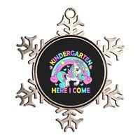 Kindergarten Here I Come Funny Unicorn Girl Back To School Metallic Star Ornament